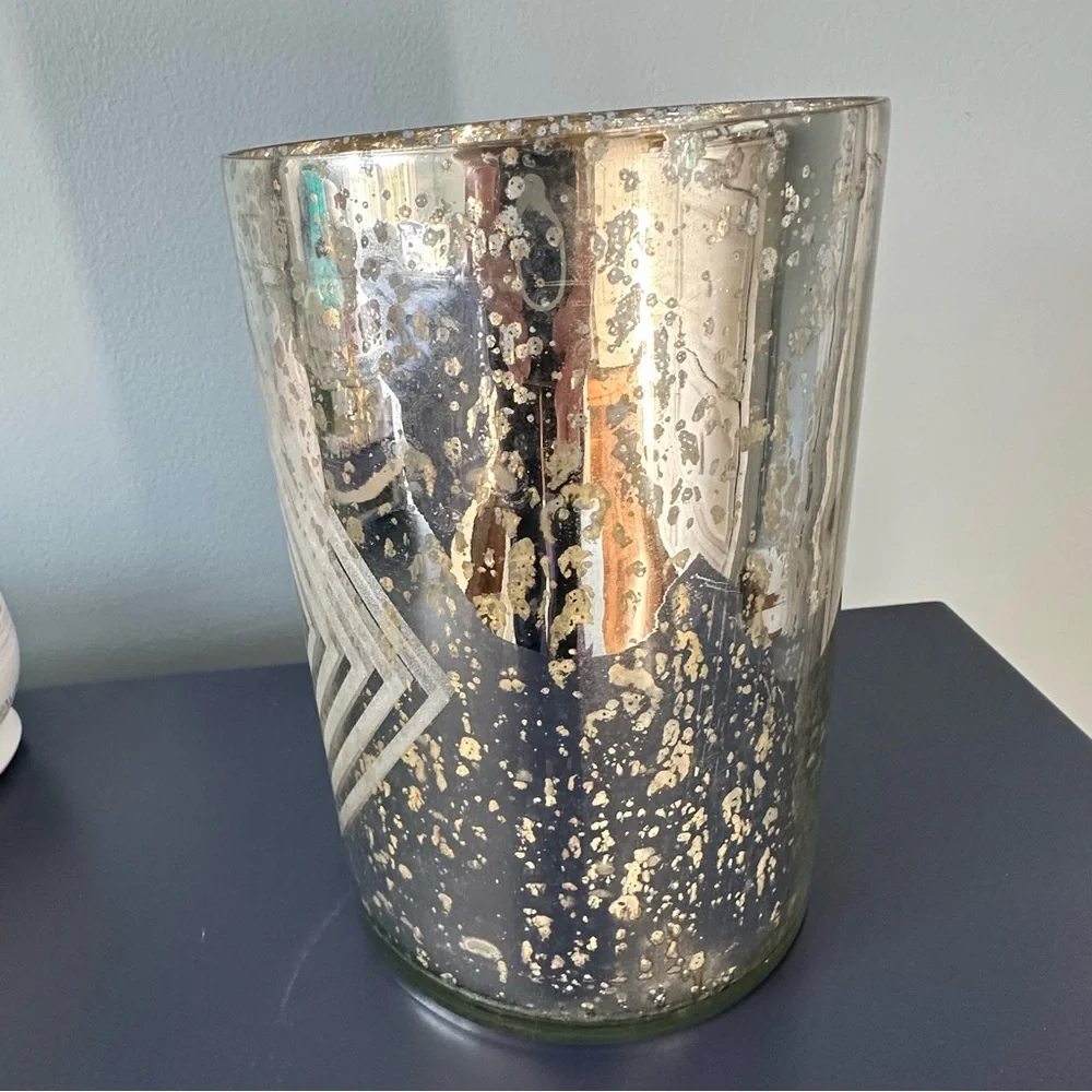 Home Essentials Mercury Glass Diamond Geometric Pillar Candle Holder Vase 7 1/2”